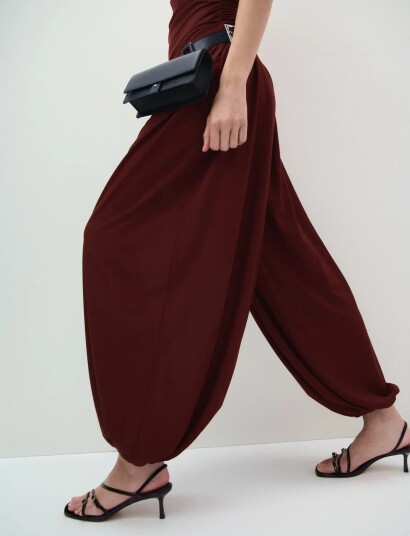 Mango Mid Rise Harem Pants Burgundy S