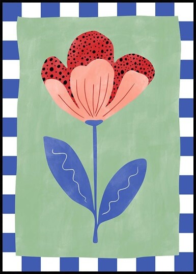 Stylized Flower With Red Petals And Black Dots Poster Plakat / 100x150cm