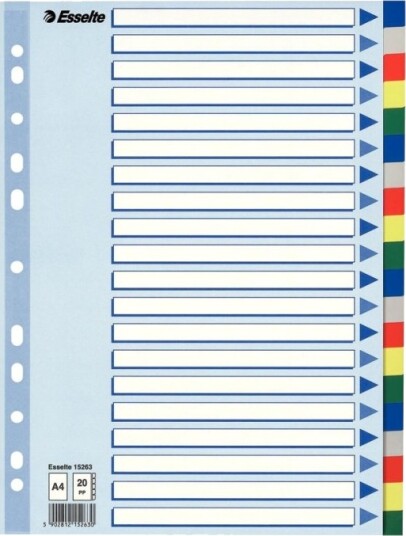 Esselte Inndeler 20 Deler For A4 210 X 297 Mm Med Fliker