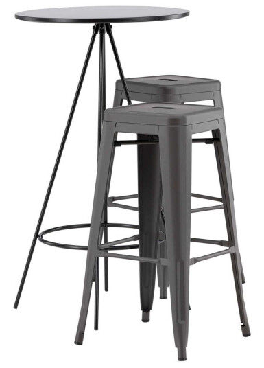Venture Design Bistro & Tempe bargruppe Mørkegrå/svart 2 stoler & bord 60 cm