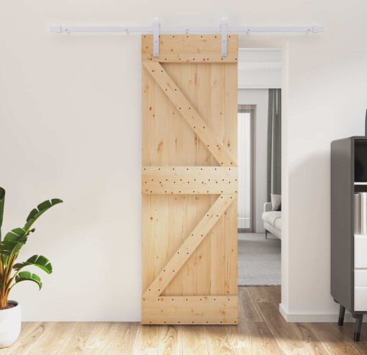 vidaXL Skyvedør Naturlig og Hvit 70 x 210 cm Massiv Furu Tre