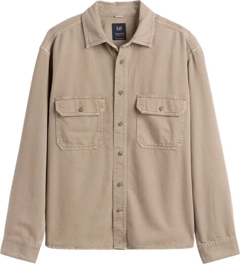 GAP Ultrasoft Denim Relaxed Utility Shirt Beige L GAP Ultrasoft Denim Relaxed Utility Shirt Beige L