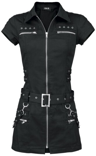 H&R London - Goth Kort kjole - Sort kjole med glidelås - XS til XXL - Damer - svart