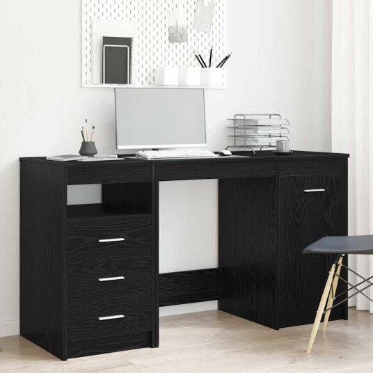  Skrivebord med skuff Svart eik 140 x 50 x 76 cm Konstruert tre