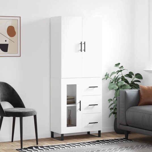 vidaXL Highboard hvit 69,5x34x180 cm konstruert tre 8720845412289