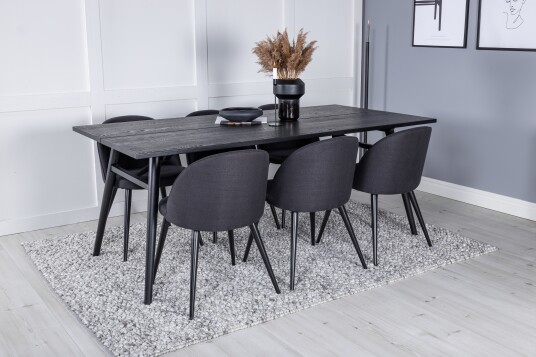 Venture Home Sleek Spisegruppe Forlengningsbar 195 cm Rektangulær med 6 Velvet Stoler Sort