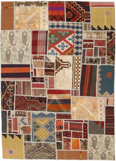 Håndknyttet. Opphav: Persia / Iran Kelim Patchwork Teppe 140x200