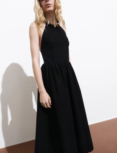 Mango Halter Dress With Crossed Back - Black - L
