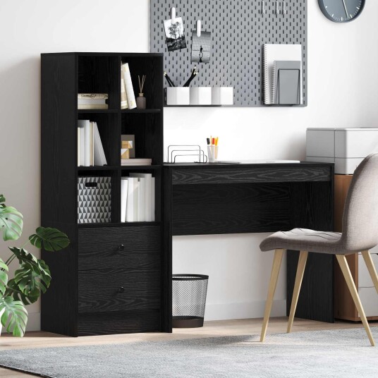 Skrivebord med lagring 2 pcs Svart eik 90 x 40 x 76 cm Skrivebord med lagring 2 pcs Svart eik 90 x 40 x 76 cm