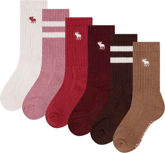 Abercrombie Kids 6W 6Pk Crew Sock   Pink   37.5 40