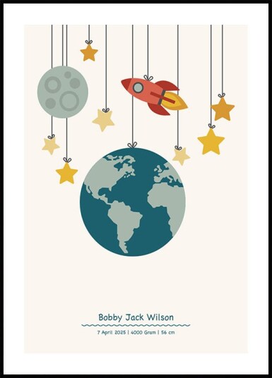 Rocket And Planets Personalized Baby Boy Plakat Plakat / 30x40cm