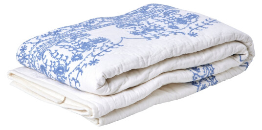 Rice Cotton Quilt Blanket in White with Blue Embroidery