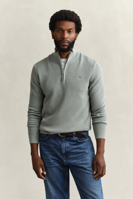 GANT Micro Textured Cotton Half Zip   Green   XL