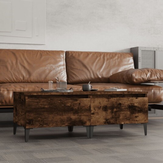 Sidebord 2 stk røkt eik 50x46x35 cm konstruert tre 8720845668723 Sidebord 2 stk røkt eik 50x46x35 cm konstruert tre 8720845668723