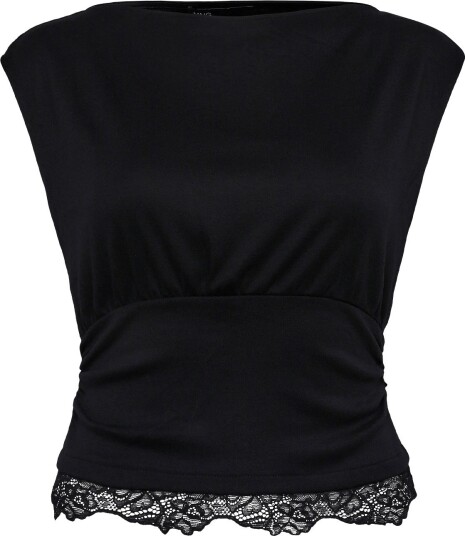 Mango Ruched Lace Top Black S