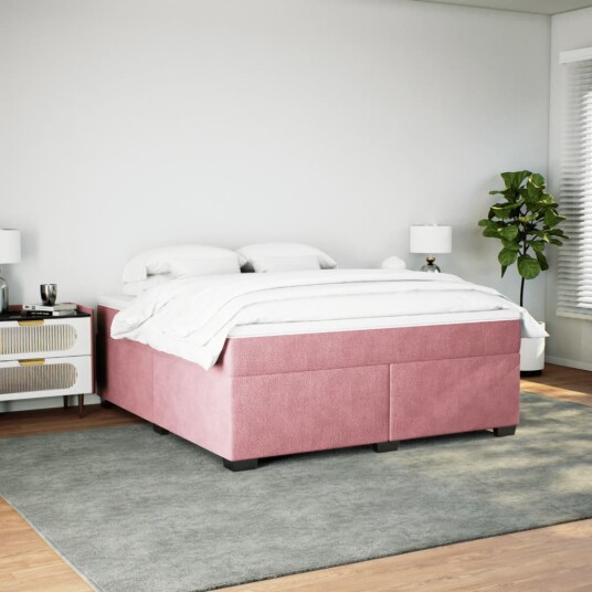 Seng med madrass boksfjær rosa 180x200 cm fløyel