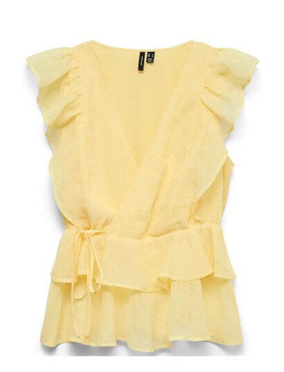 Vero Moda Vmsabrina Ss Flounce Top Wvn Exp   Yellow   L