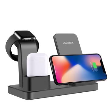 3 i 1 stasjonær vertikal trådløs hurtiglader for iPhone/Apple Watch/Airpods Svart 3 i 1 stasjonær vertikal trådløs hurtiglader for iPhone/Apple Watch/Airpods Svart