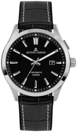 Jacques Lemans Herreklokke 1 2130A Hybromatic Sort/Gummi Ø43 mm
