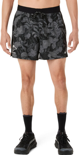 Asics Men"s Fujitrail All Over Print 5in Shorts Performance Black/Carbon/Cream L Asics Men"s Fujitrail All Over Print 5in Shorts Performance Black/Carbon/Cream L