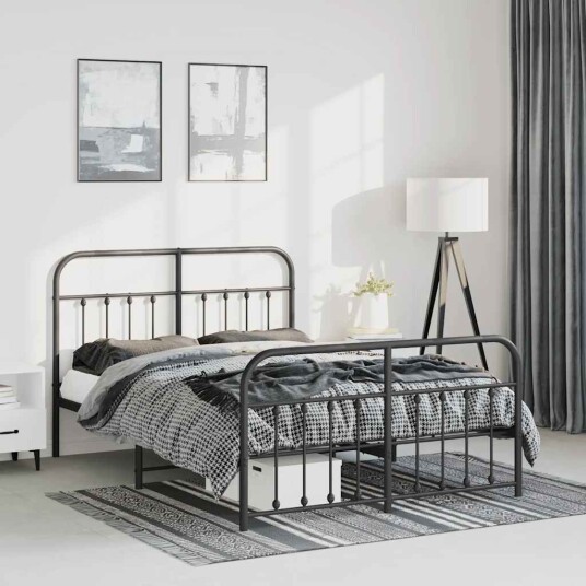 vidaXL Sengeramme i metall med hode- og fotgavl svart 150x200 cm