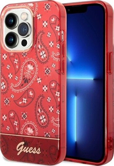 Guess iPhone 14 Pro 6,1" Hardcase med Bandana Paisley Mønster Rød