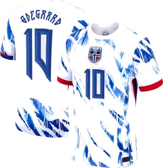 24-25 Norge Landslag Bortedrakt Fotballtrøye for Barn/Voksne, Nr. 10 Ødegaard Størrelse 24, Supporter Fotballskjorte
