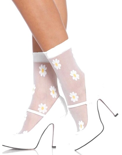 Leg Avenue Hvite Sokker med Blomster