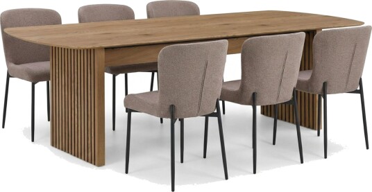 Richeto Spisegruppe Eik 240 cm med 6 Elsie Spisestoler - Eik/Grå