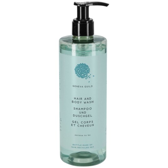 V-Touch Shampoo og dusjsåpe Geneva Guild 2 i 1 i pumpedispenser; 380 ml; Blå; 18 Stykk / Forpakning V-Touch Shampoo og dusjsåpe Geneva Guild 2 i 1 i pumpedispenser; 380 ml; Blå; 18 Stykk / Forpakning