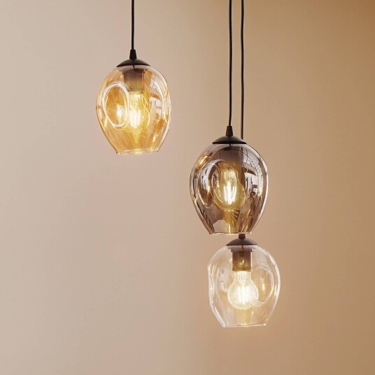 EMIBIG LIGHTING Starla pendellampe glass grafitt/amber/klar 3 lyskilder rund EMIBIG LIGHTING Starla pendellampe glass grafitt/amber/klar 3 lyskilder rund