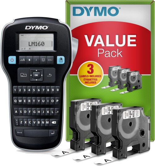 DYMO LabelMANAGER 160 Value Pack etikettmaker S/H termotransfer Rull (1,2 cm) 180 dpi inntil 12 mm/sek svart DYMO LabelMANAGER 160 Value Pack etikettmaker S/H termotransfer Rull (1,2 cm) 180 dpi inntil 12 mm/sek svart