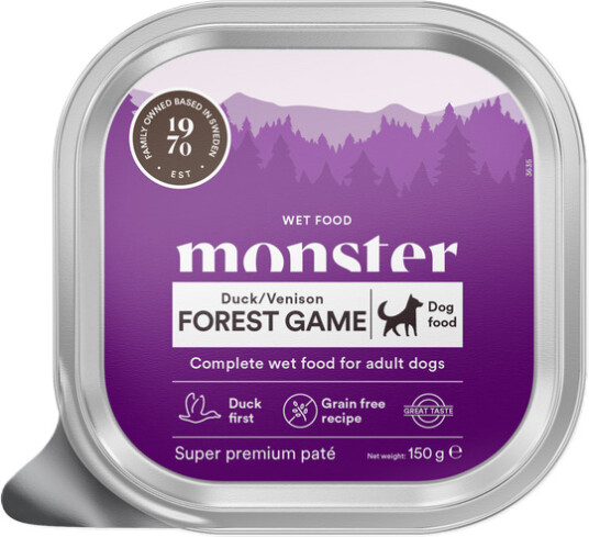 Monster Dog Forest Game Paté Kornfri Våtfôr til Voksne Hunder 150 g