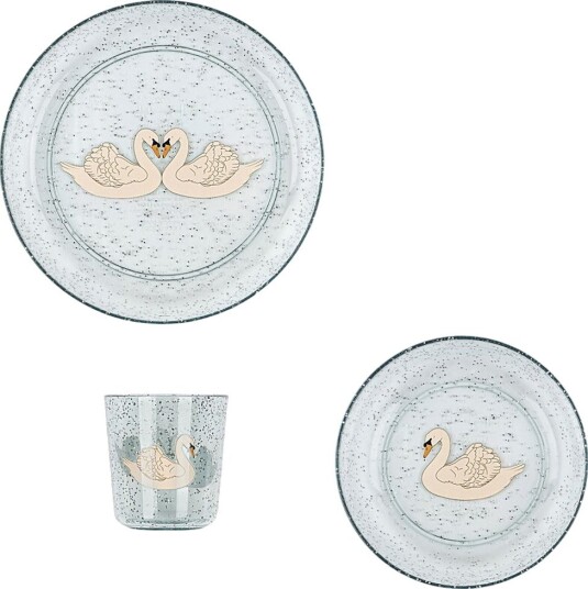 Konges Sløjd Spisesett 3 Deler Swan Blue M. Glitter