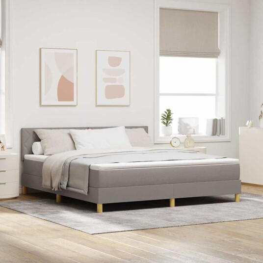  Boksfjær seng med madrass & LED Taupe 180x200 cm Stoff
