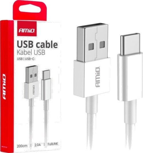 Amio Billadekabel Usb-A - Usb-C 2A Ladekabel 200Cm Fulllink Amio-03894 Amio Billadekabel Usb-A - Usb-C 2A Ladekabel 200Cm Fulllink Amio-03894