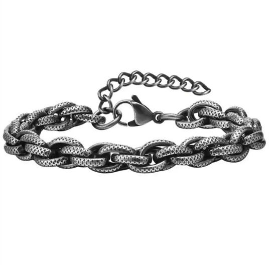 Slangeoksidert herrearmbånd i stål. Slangeoksidert herrearmbånd i stål.
