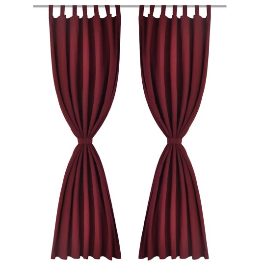 Vidaxl 2stk Bordeaux Micro-Sateng Gardiner Med Sløyfer 140 X 175 Cm