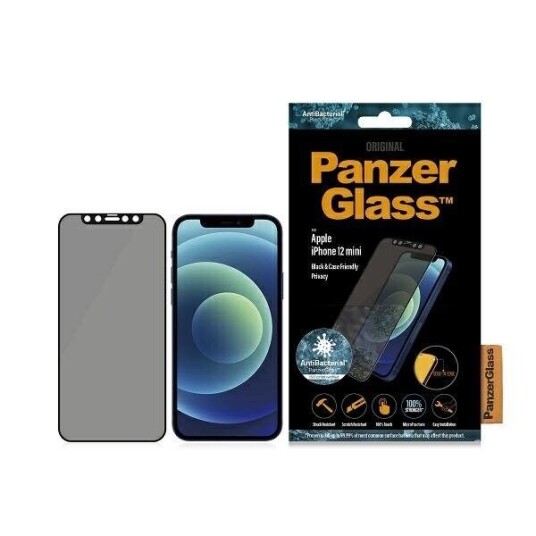 PanzerGlass iPhone 12 Mini PanzerGlass Antibakteriell Edge-To-Edge Skjermbeskytter - Case Friendly - Privacy - Svart Kant