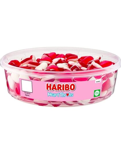 150 stk Haribo Heart Throbs Boks med Vingummi Hjerter 480 gram 150 stk Haribo Heart Throbs Boks med Vingummi Hjerter 480 gram