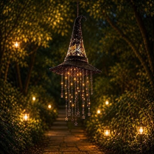 Halloween Hengende Heksehatt med LED-lys og Stjerner