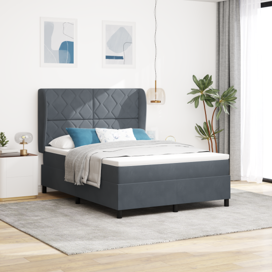 Box Spring Seng med Madrass Mørkegrå 140x190 cm Fløyel