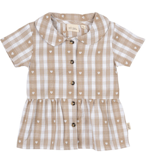 Petit Piao Off White Heart Skjorte S/S Round Woven 116