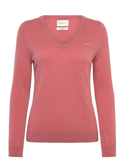 GANT Extrafine Lambswool Blend V-Neck - Pink - M