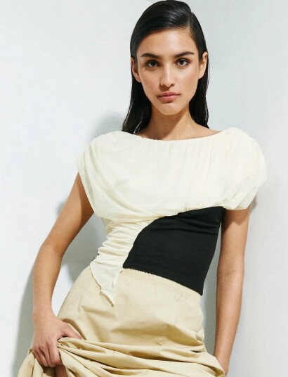 Laagam Gemini Ecru Draped Top - Cream - L/40 Laagam Gemini Ecru Draped Top - Cream - L/40