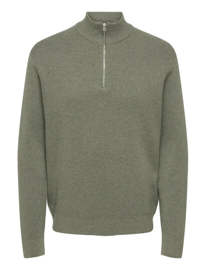 ONLY & SONS Onsting Life Reg Half Zip Knit Noos   Khaki green   M
