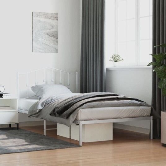 vidaXL Sengeramme i metall med hodegavl hvit 107x203 cm 8721012211438