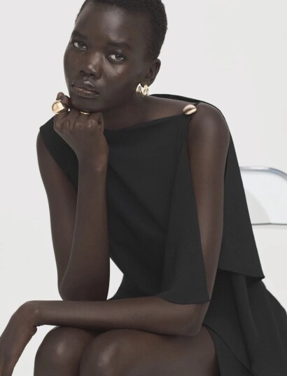Mango Short Asymmetrical Sleeve Dress Black L Mango Short Asymmetrical Sleeve Dress Black L