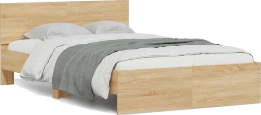 Sengeramme med hodegavl og LED sonoma eik 120x190 cm 3207639 Sengeramme med hodegavl og LED sonoma eik 120x190 cm 3207639