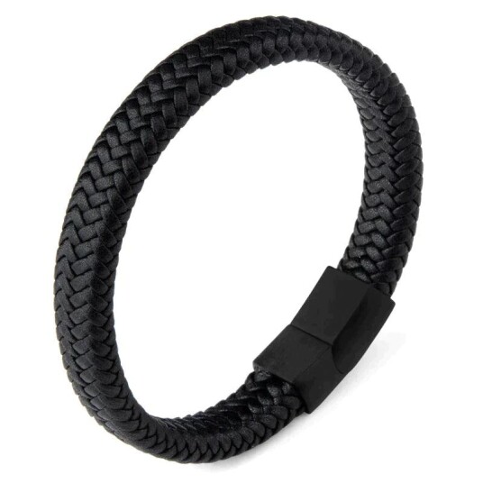 Lærarmbånd med Magnetisk lås i rustfritt stål Svart 20.5 cm Lærarmbånd med Magnetisk lås i rustfritt stål Svart 20.5 cm